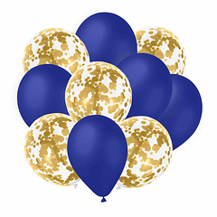 10 Balões Azul e Dourado
