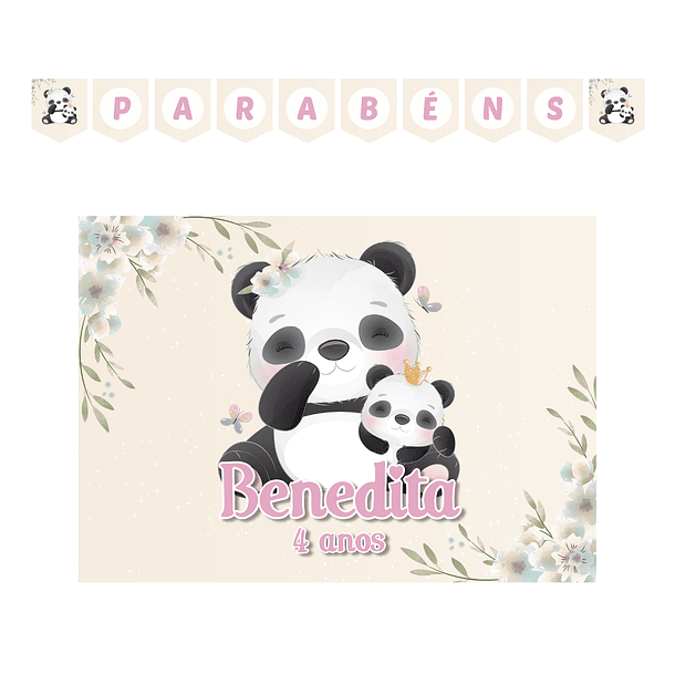 Kit Decoración de Cumpleaños Panda Acuarela Tema Niñas 1