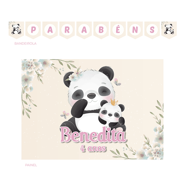 Kit Decoración de Cumpleaños Panda Acuarela Tema Niñas 2