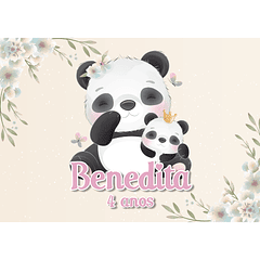 Cartel Cumpleaños Panda Acuarela Tema Niñas