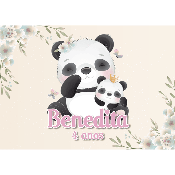 Cartel Cumpleaños Panda Acuarela Tema Niñas 1