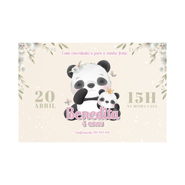 Invitaciones Panda Acuarela Tema Niñas 1