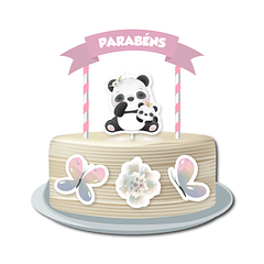 Cake Topper Panda Acuarela Tema Niñas