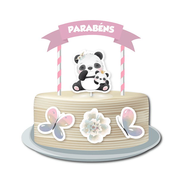 Cake Topper Panda Acuarela Tema Niñas 1