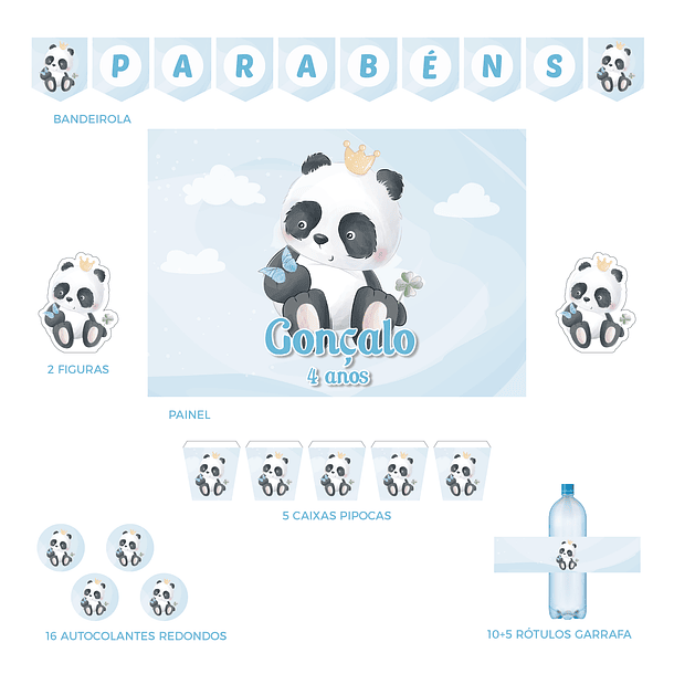 Kit Decoración Panda Acuarela Tema Niños (Varias Opciones) 3