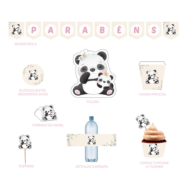 Artículos de Cumpleaños Panda Acuarela Tema Niñas 1