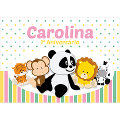 Painel Aniversário Panda e Animais Rosa