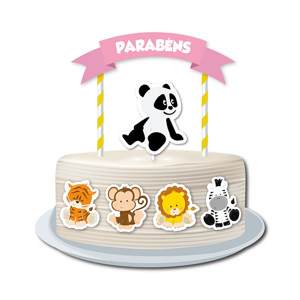 Cake Topper Panda y Animales Rosa 1