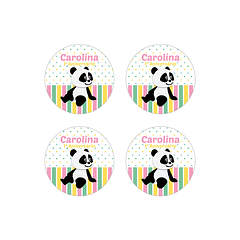 8 Autocolantes 5cms Panda e Animais Rosa