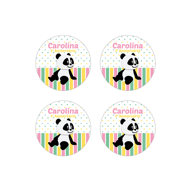 8 Autocolantes 5cms Panda e Animais Rosa 1