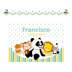 Kit Decoração de Aniversário Panda e Animais Verde 