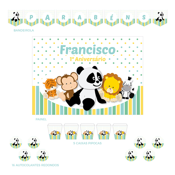 Kit Decoração Panda e Animais Verde (Várias_Opções) 2