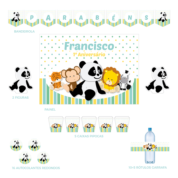 Kit Decoração Panda e Animais Verde (Várias_Opções) 3