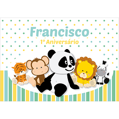 Painel Aniversário Panda e Animais Verde