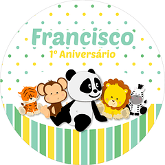Cartel Redondo Panda y Animales Verde
