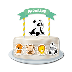 Cake Topper Panda y Animales Verde