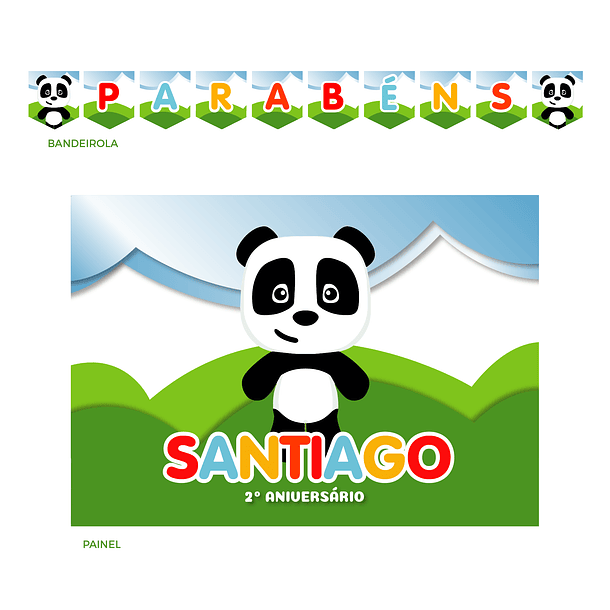Kit Decoración de Cumpleaños Panda Verde y Azul 2