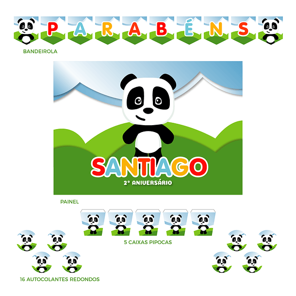 Kit Decoração Panda Verde e Azul (Várias_Opções) 2