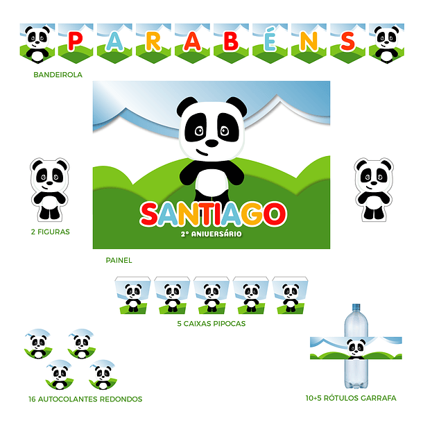 Kit Decoración Panda Verde y Azul (Varias Opciones) 3