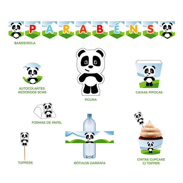Artículos de Cumpleaños Panda Verde y Azul 1