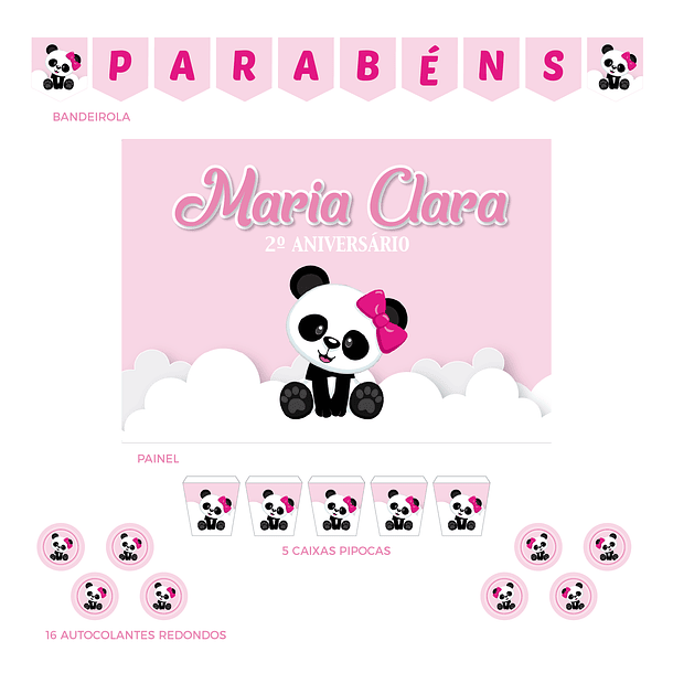 Kit Decoração Panda Menina 2 (Várias_Opções) 2