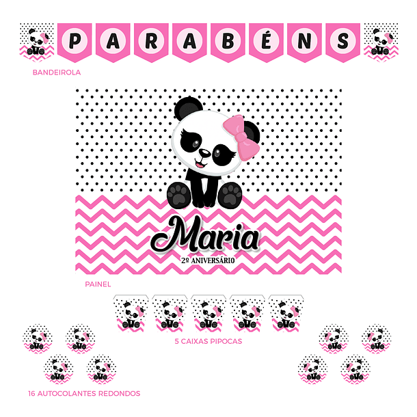 Kit Decoração Panda Zig Zag Rosa (Várias_Opções) 2