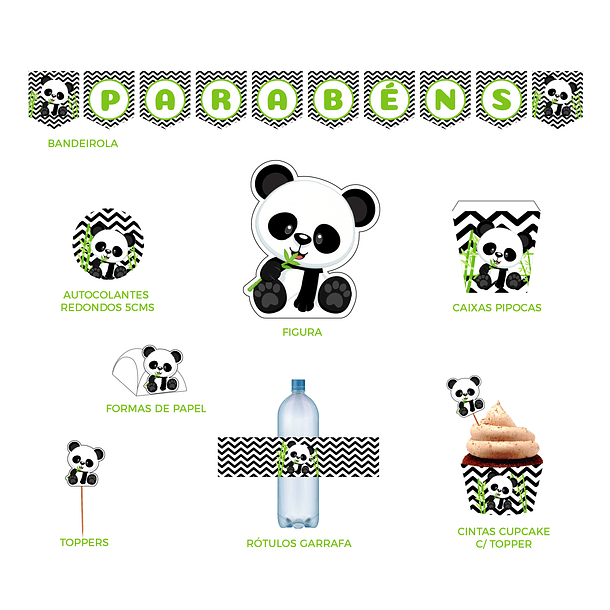 Artigos Aniversário Panda Zig Zag Verde 1