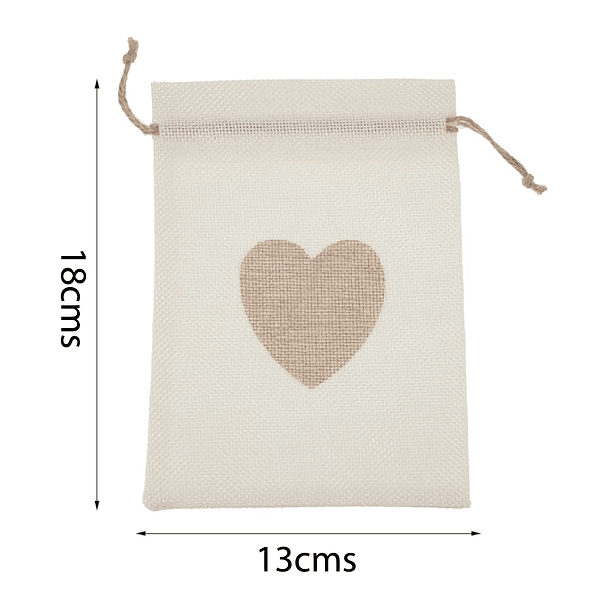20 Sacos Coração | Rafia | 18x13cm | Khaki e Branco 2