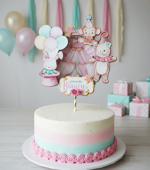 Topo de Bolo Shaker Circo Rosa