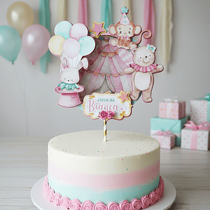 Topo de Bolo Shaker Circo Rosa