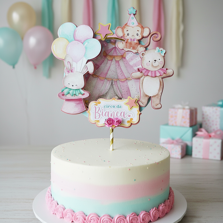 Topo de Bolo Shaker Circo Rosa 1