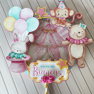 Topo de Bolo Shaker Circo Rosa