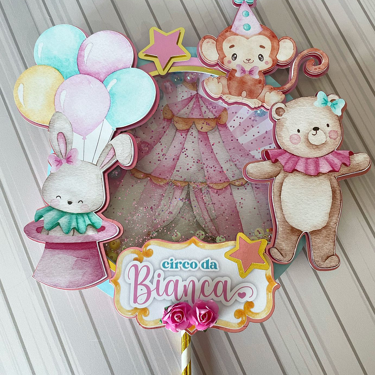 Topo de Bolo Shaker Circo Rosa 2