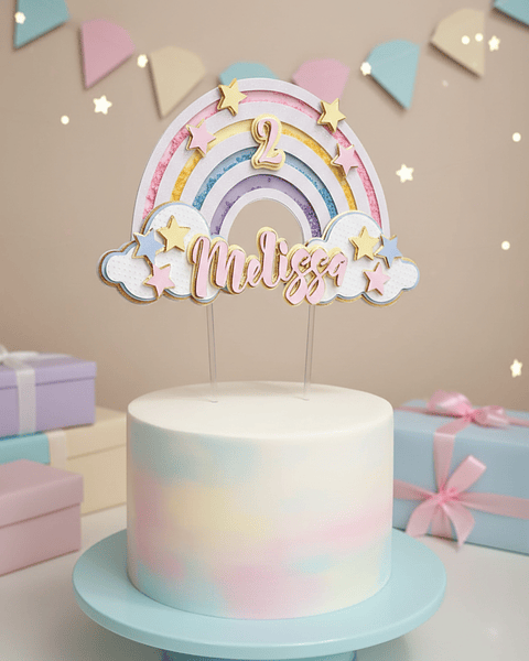 Topo de Bolo Shaker Arco-Íris