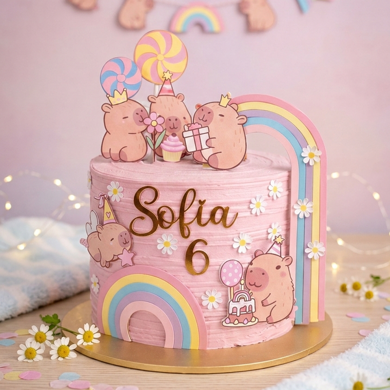 Topo de Bolo Capivara Arco-Íris 1