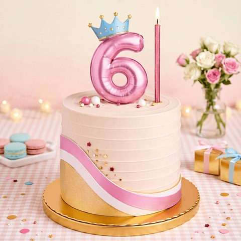 Topo de Bolo Balão Foil com Coroa