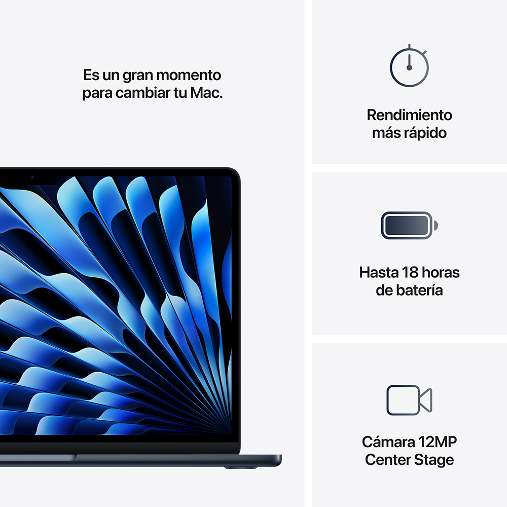 Notebook Apple MacBook Air, M4 (CPU 10C – GPU 10C – NE 16C), macOS Sequoia, RAM 24 GB, SSD 512 GB, 13″, Midnight 8
