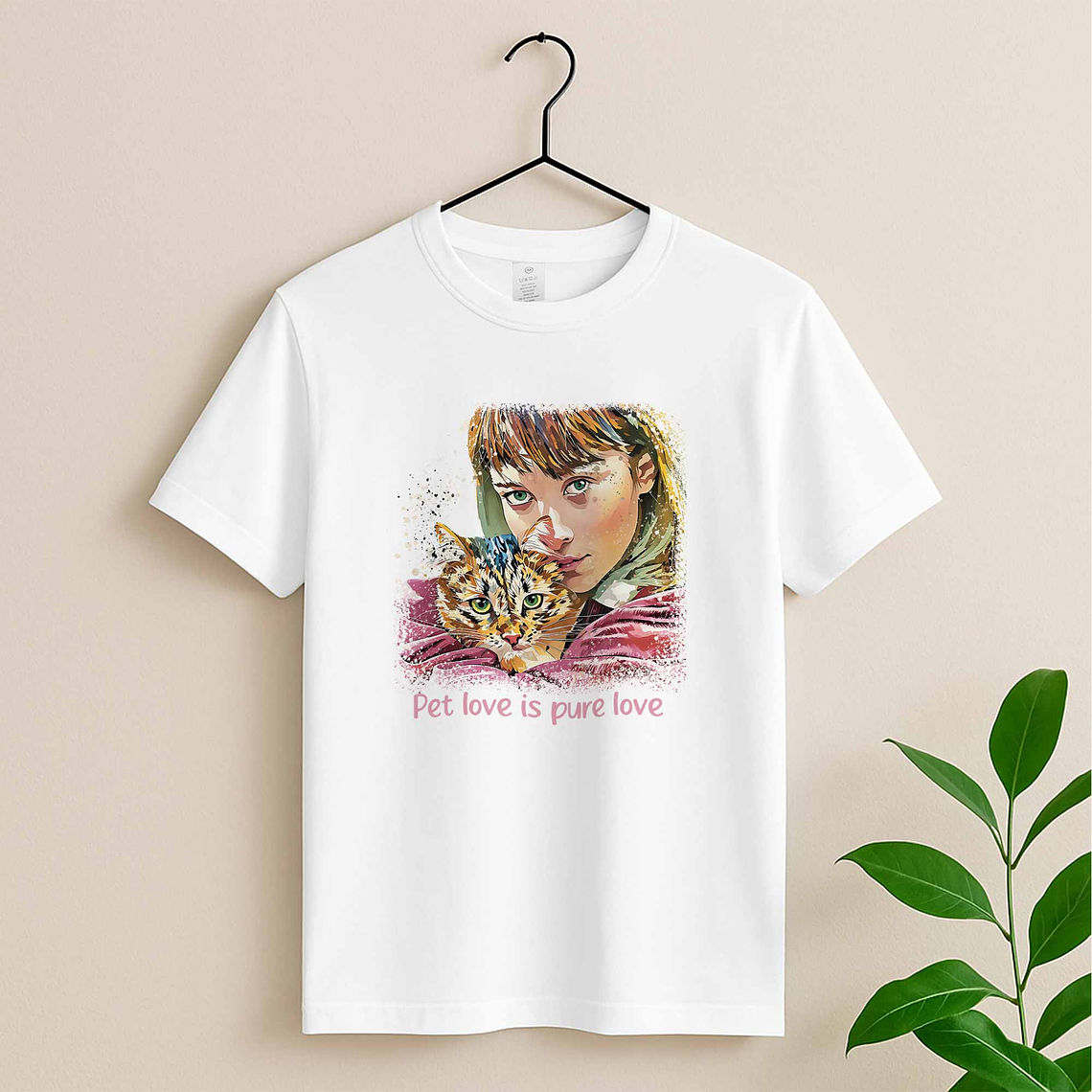 Personalized Turn Photo into Art Pet Moment Unisex Crewneck T-shirt S-5XL Illustration Style Animal Lover Gift 3