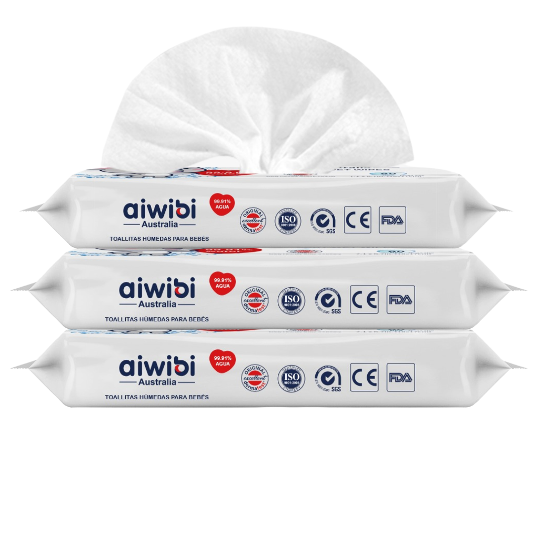 Pack 3x Toallitas Húmedas 99,91% agua Aiwibi (80 unidades) – El Mundo del  Bebé