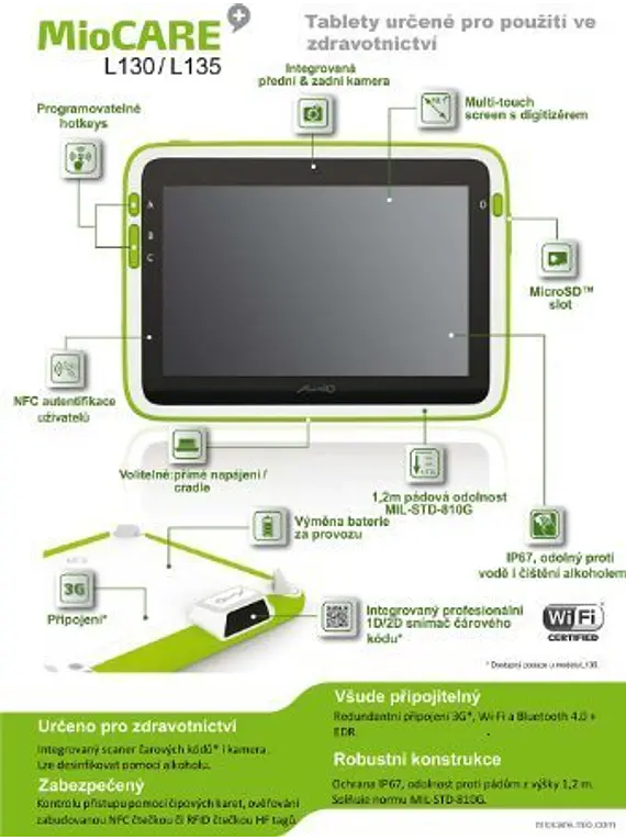 Tablet Mitac MioCare L135 3G com Leitor 2D