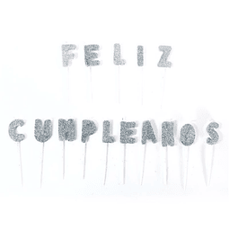 Set Vela Letras Feliz Cumpleaños Plateada 1 Uni