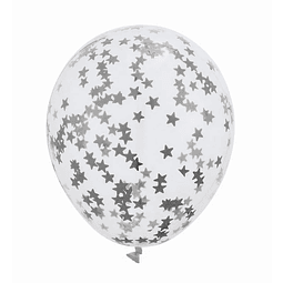 Globo 12" C/Confetti Estrella Plata 3 Uni