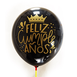 Globo #12 Negro Feliz Cumpleaños Corona Dorado 6 Uni