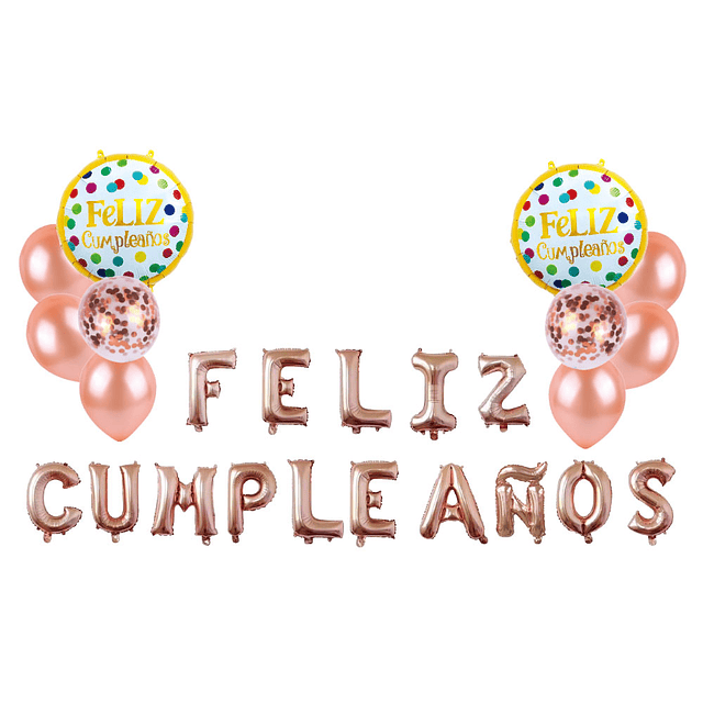 Set 25 Globos Mix Feliz Cumpleaños Rosegold 1 Uni