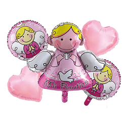 Set 5 Globos Foil Mi Bautizo Rosa 1 Uni