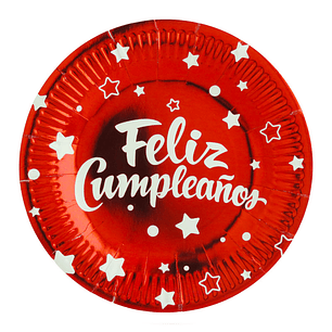 Plato Feliz Cumpleaños Rojo 6 Uni