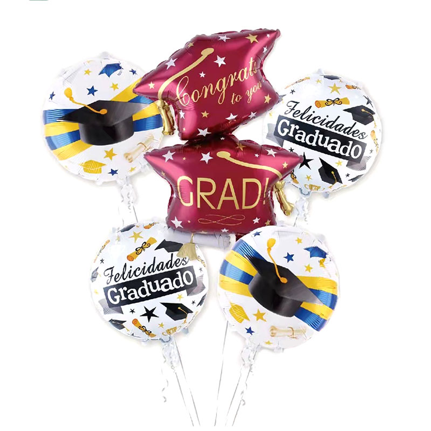 Set 5 Globos Foil Felicidades Graduado 1 Uni