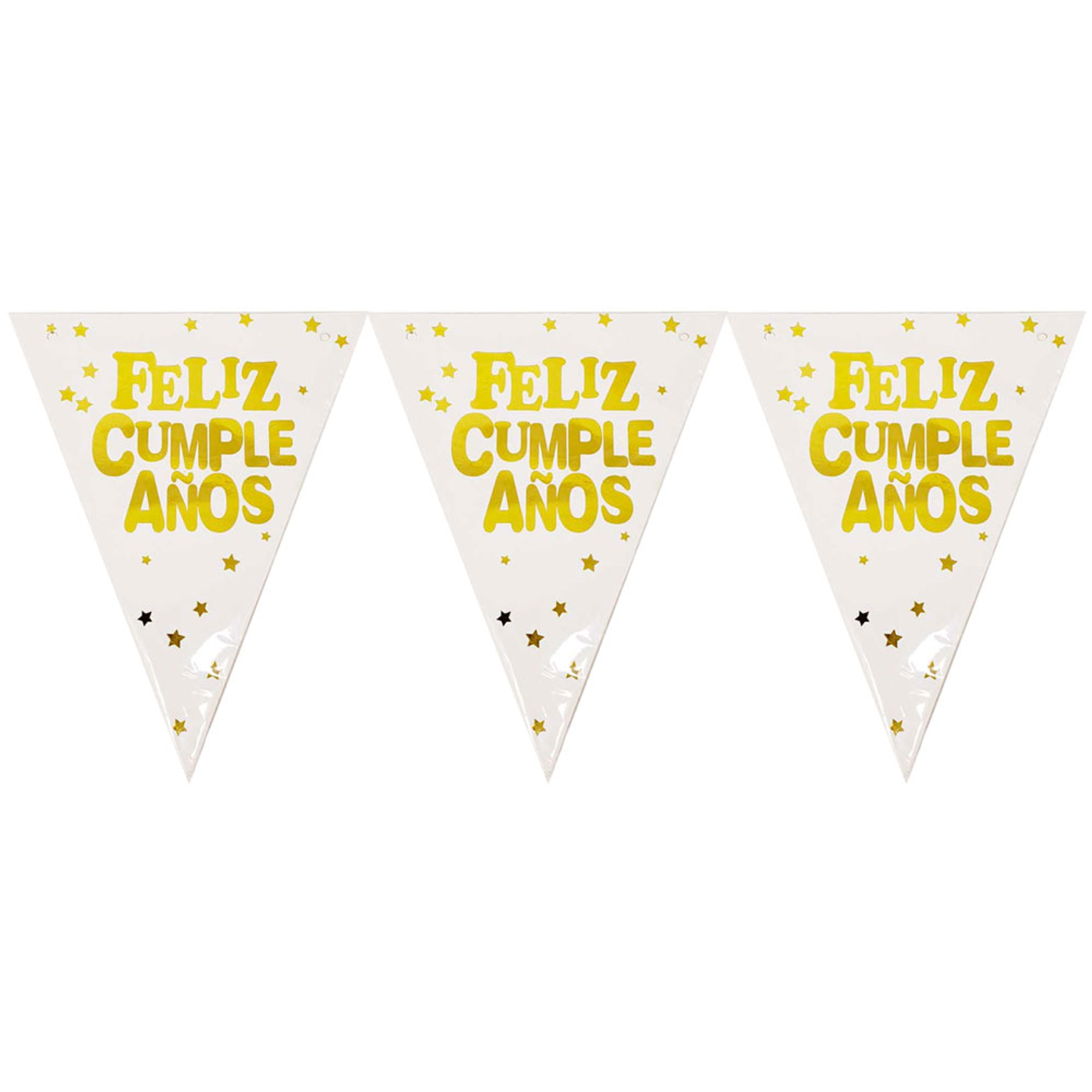 Banderín Feliz Cumpleaños Blanco Foil Dorado 1 Uni