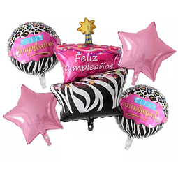 Set 5 Globos Foil Cebra y Estrellas Sin Helio 1 Uni