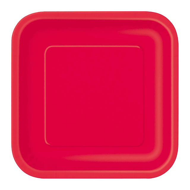 Plato Cuadrado Cartón Rojo 18cm 10 Uni
